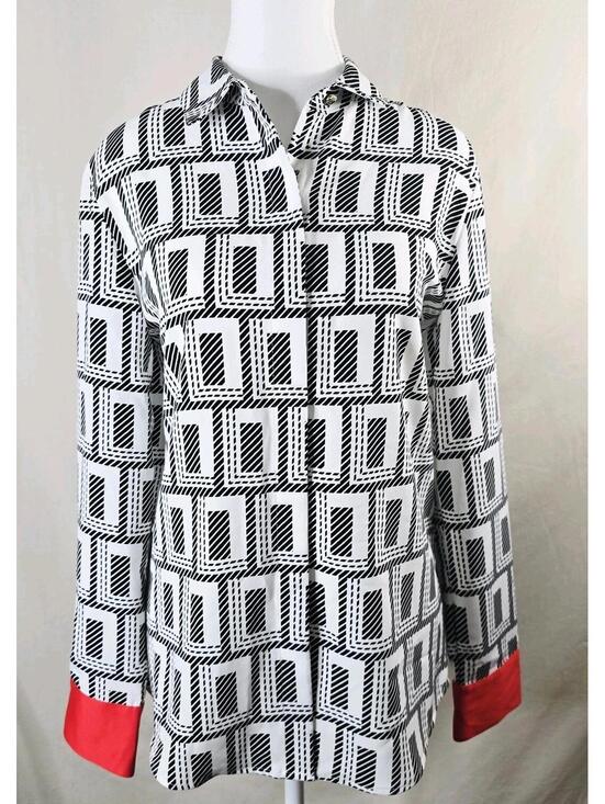 Karl Lagerfeld Tops - Karl Lagerfeld Paris Geo Print Top Contrast Cuff Women’s S Excellent Condition